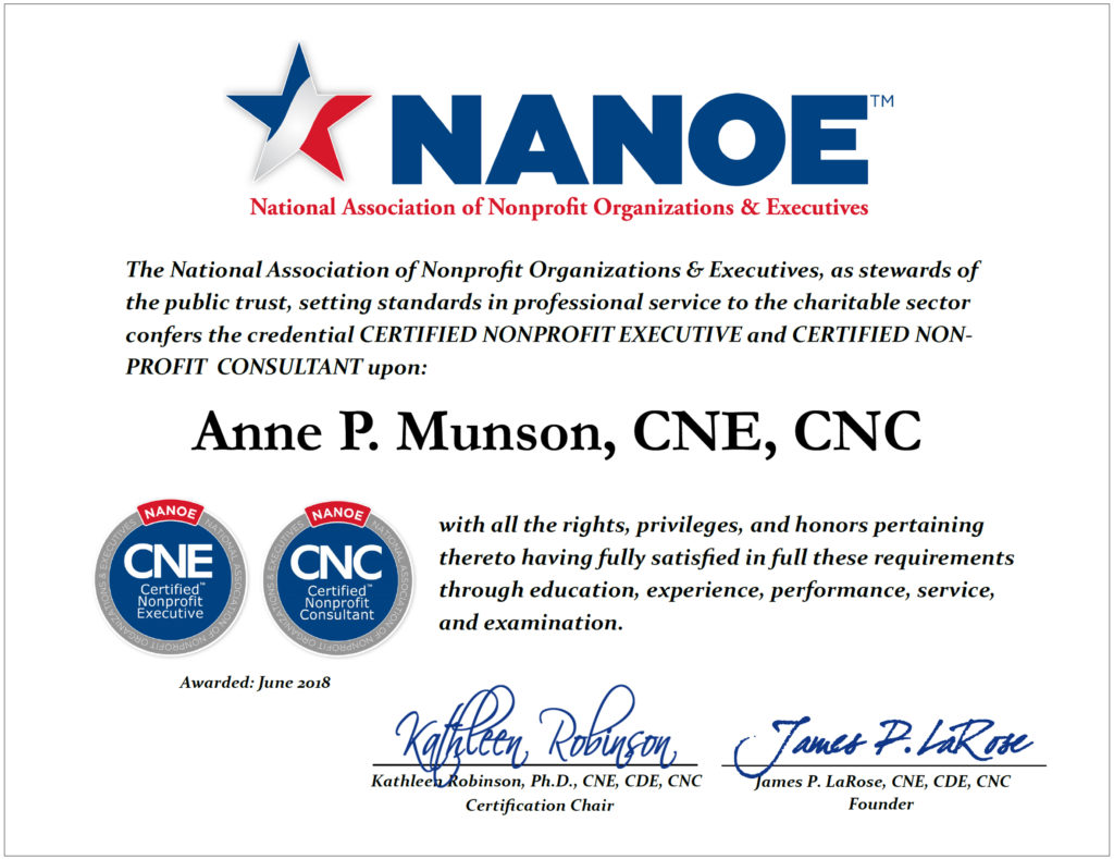 Anne Munson Nonprofit Credentials